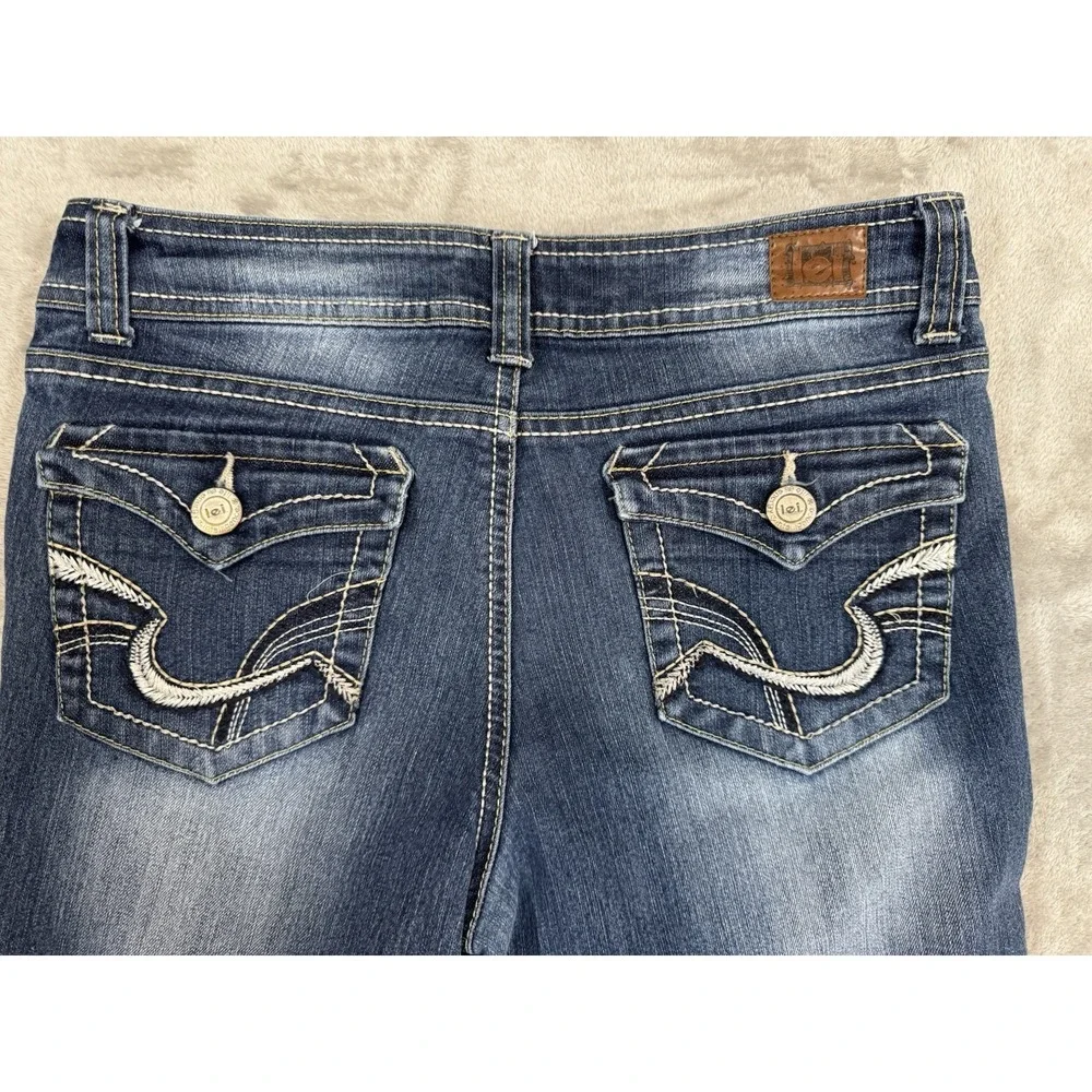 lei Jeans Juniors 7 L24 Blue Sophia Hipster Flare Stretch Denim Flap Pockets‎
